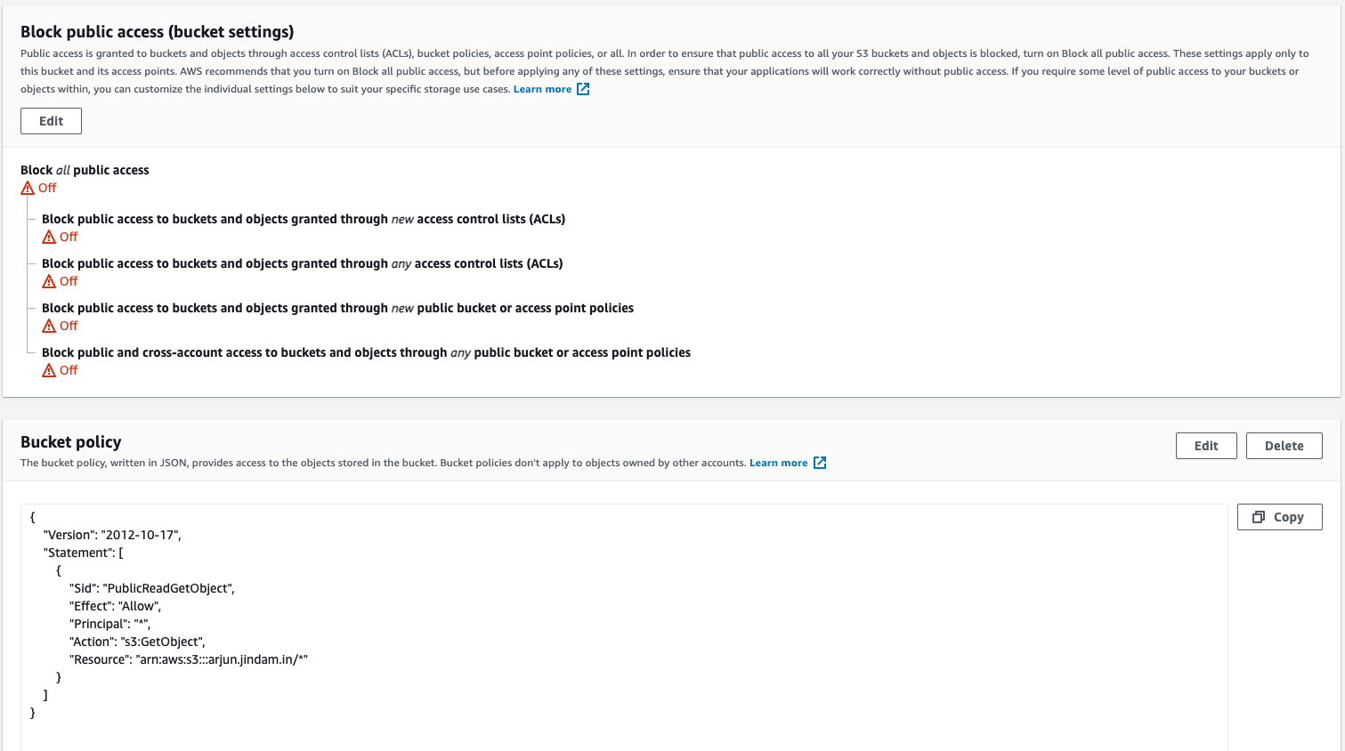 Bucket preferences on AWS S3